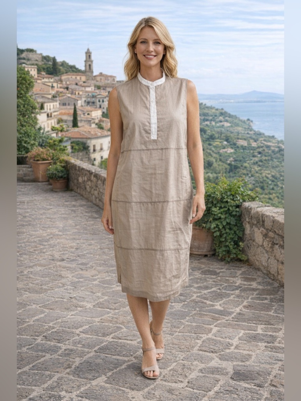 PESERICO (Made in Italy) Lightweight Lined Cotton Sheath Dress. Fits Medium